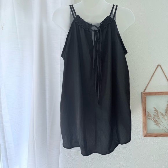 NWT Maurice’s Black Blouse women’s Size L ruffle neckline tie back - Picture 4 of 11